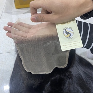 Cheveux brésiliens naturels lisses noirs # 1B, 100% humains, pre-plucked, petits nœuds, Swiss HD Transparent, Lace Closure, bon marché - Product Image 2