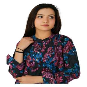 Haut d'été en coton Boho pour femmes, chemisier à manches longues, style hippie à imprimé bloc, chemise décontractée légère - Product Image 4