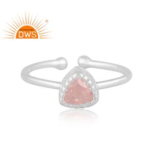 Best Quality Fine Sterling Silver Natural Rose Quartz Gemstone <b>Adjustable</b> <b>Ring</b> Custom Jewelry For Women Gift For Her - Product Image 3