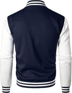 Vente en gros de vestes universitaires formelles bleu marine pour hommes avec col montant, style streetwear en laine imprimé de logo personnalisé - Product Image 2