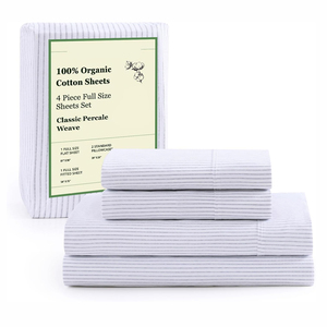 Ensemble de draps de lit d'hôtel 100% coton blanc motif solide 400TC draps plats résistants Queen/King Size pour adultes - Product Image 1