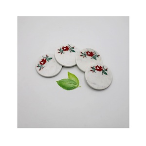 แผ่นรองแก้วหินอ่อนทรงกลมตกแต่งแผ่นหินสีดำธรรมชาติแผ่นกันลื่นอุปกรณ์ครัว - Product Image 4