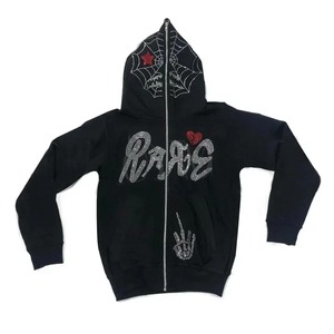 Otoño moda Punk Y2k gótico Grunge diamantes de imitación Zip Up sudaderas con capucha manga larga Hombre hoodi abrigo sudadera chaqueta Streetwear invierno - Product Image 1
