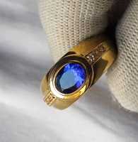 Bague de fiançailles en argent sterling plaqué or 18 carats, saphir bleu taille ovale, faite à la main, style vintage indien, sertie à griffes, troisième partie