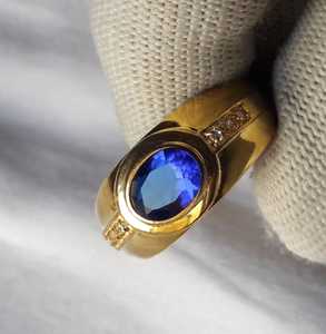 18k Gold Plated Handmade Blue Sapphire Engagement <b>Ring</b> <b>Indian</b> Seller Vintage Style Prong Setting Third Party Certified 925 - Product Image 1