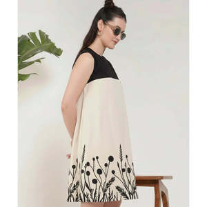 DEEBACO Vestido de algodón para mujer, corte A, largo por encima de la rodilla, festivo, elegante, cuello redondo, sin mangas, informal, a la moda, con estilo - Product Image 4