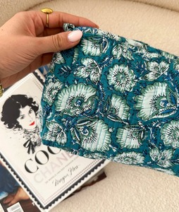 Turquoise Eco-Friendly Cotton Large <b>Zipper</b> Case for Makeup <b>Storage</b> - Product Image 2