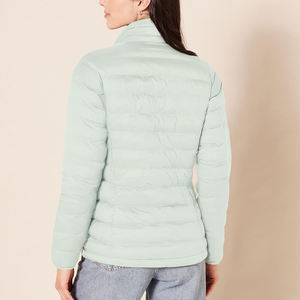 Veste matelassée légère pour femme, col montant, manteau d'hiver chaud, vêtement d'extérieur rembourré, veste élégante vert menthe avec fermeture éclair intégrale - Product Image 6