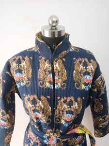 Chaquetas Kantha con estampado de bloque de mano de algodón indio, chaquetas de invierno de algodón puro para mujer - Product Image 5