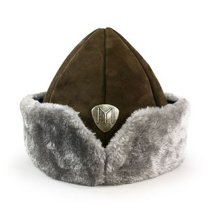 Shark Anatolia Handmade Leather Bork Nubuck Wool Dark Brown Gray Winter Outdoor Breathable Hat Age 10-13 - Product Image 2