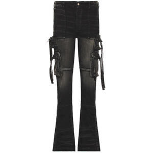 Pantalones vaqueros rasgados ajustados apilados acampanados negros de cintura alta personalizados de alta calidad al por mayor para hombres - Product Image 2