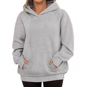 New Winter Fashion Heather Grey Oversized Hoodies Hooded Collar Hip Hop Style Vintage Women <b>Thumb</b> Hole <b>Cuff</b> Front 100% Cotton - Product Image 1