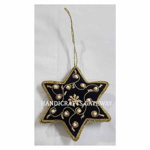 <b>Star</b> Shape Zari Embroidery <b>Hanging</b> Christmas Decoration Ornaments of Home on Wall Pendent Festivals for Gifting Use - Product Image 1