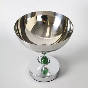 Bol en argent fabriqué à la main avec décoration de perles vertes Design unique Parfait pour la table à manger ou l'affichage du salon de l'Inde - Product Image 5