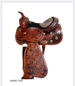 Selle de cheval en cuir western anglaise personnalisable, tête de selle, collier de poitrail, fabriquée à la main pour la randonnée, les courses de barils, le roping, le reinage - Product Image 4