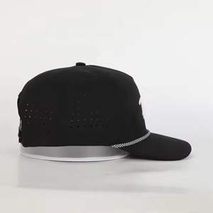 Venta al por mayor de 5 paneles de poliéster corte láser cuerda sombrero personalizado 3D bordado Logo impermeable ligero rendimiento gorras Vietnam fábrica - Product Image 4