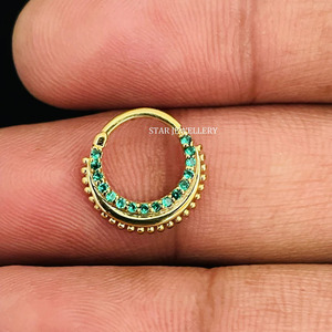 14K Or Massif Vert CZ Diamant Septum Nez Anneau Fine Jewelry. - Product Image 3