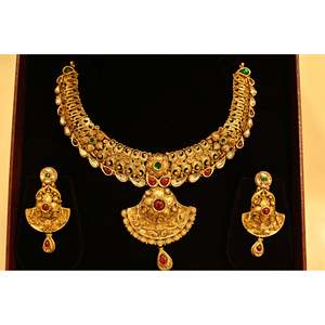 Floral <b>Ruby</b> & Diamond Pendant <b>Necklace</b>-Rhodium & Gold Plated Brass Religious Wedding Gift - Product Image 1