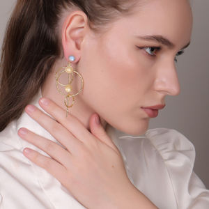 Pendientes colgantes de moda Dua Rainbow Moonstone chapados en oro de 18 quilates, de latón, para boda, joyería artesanal etérea para mujer - Product Image 5