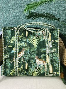 Bolso grande de algodón acolchado con rayas florales bohemias hecho a mano para mujer, respetuoso con el medio ambiente, Reversible, elegante, diseño abierto, dos modas - Product Image 4