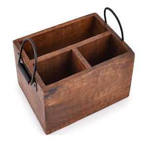 Porte-ustensile de table en bois d'acacia, organisateur de rangement de serviettes de table de cuisine avec poignées en métal - Product Image 3