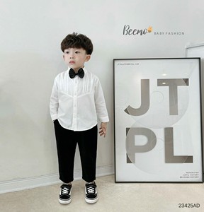High Quality 100% Cotton White Formal Shirt Set for Baby <b>Boys</b> 3-Piece with Winter <b>Bow</b> <b>Tie</b> New Arrival Wholesale for 1-7 Years - Product Image 2