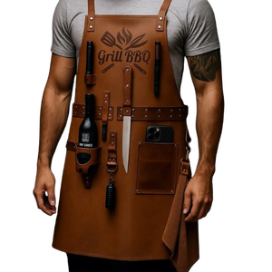 Cá nhân tạp dề da với uống Túi tùy chỉnh BBQ, Nướng & Chế biến gỗ tạp dề, handmade bền bảo vệ đầu bếp tạp dề - Product Image 1