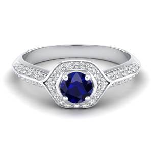Bagues en saphir bleu rond de 0,5 carat REYES pour femmes, certifiées GRA, or massif 14K 18K, bijoux fins en moissanite - Product Image 5