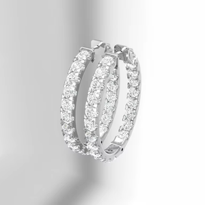 Boucles d'oreilles créoles éternelles en or 14 carats et diamants ronds brillants |   Diamant taille brillant 4,05 carats - Product Image 1