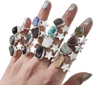 Rough <b>Stone</b> Jewelry Women's <b>Ring</b> Natural Amethyst Moonstone Labradorite Gemstone Statement Jewelry 925 Sterling <b>Silver</b> <b>Ring</b> - Product Image 1