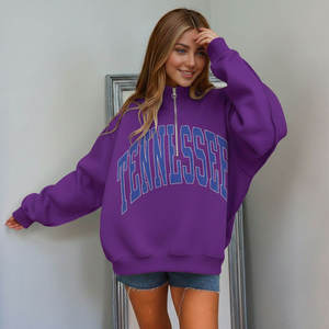 OEM ODM Service Custom Women's Oversized Heavyweight Sequined Front Half Zipper Mock Neck Winter <b>Long</b> <b>Sweatshirt</b> Sorority - Product Image 5