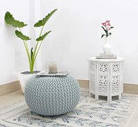 Pouf rond ottoman en tricot torsadé, fait main, style bohème, pour appartement, maison de campagne, repose-pieds, salon, chambre d'enfant, hôtel (18" x 14")