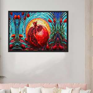 Obra de arte moderna impresa en lienzo: decoración abstracta para dormitorio con granada azul, 1 pieza: con marco negro - Product Image 1