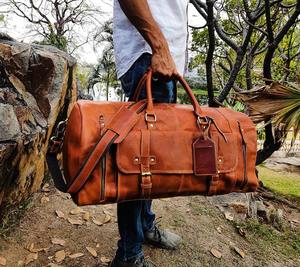 Handmade Large Genuine Leather Tote <b>Bag</b> Custom Candy Vintage Style Weekender Vacation <b>Overnight</b> Travel Luggage Shoe Storage - Product Image 1