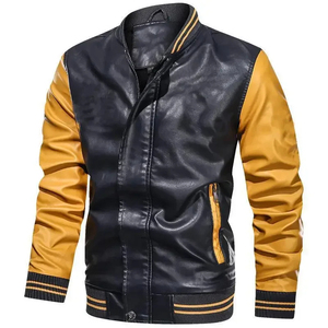 Chaqueta de bombardero de motocicleta para hombre, abrigos de Pu de cuero bordados de béisbol, chaquetas de piloto de lujo universitarias ajustadas, abrigo de invierno Varsity - Product Image 2