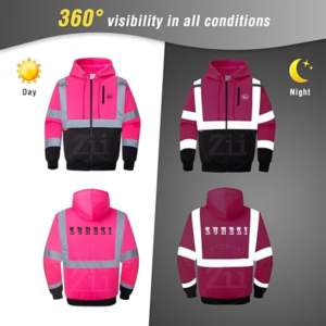 แจ็กเก็ตสะท้อนแสงสะท้อนแสงเรืองแสงเพื่อความปลอดภัยในงานก่อสร้างฤดูหนาวชุดสีชมพูสะท้อนแสงจากโรงงานสีดำ - Product Image 5