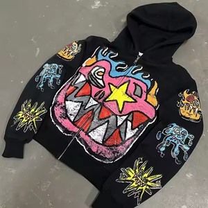 Vintage Dtf Boxy Fit sweat à capuche évasé hiver solide motif pierre 420gsm polaire sérigraphié brut 100% coton poche avant - Product Image 3