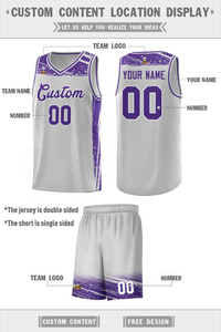 Conjuntos de Camisetas de Baloncesto Personalizadas en Morado y Gris, Diseño de Logotipo Digital, Técnicas de Impresión, Tallas Grandes, Transpirables, Antibacterianas y de Secado Rápido - Product Image 5