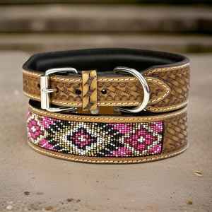 Premium Handmade Multicolor beaded leather <b>dog</b> <b>collar</b> genuine & tribal beaded design adjustable durable pet <b>collar</b> - Royal Color - Product Image 2
