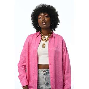 Camicia da donna in Jacquard con taglio Oversize fantasia fucsia - Product Image 4