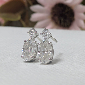 2 Ct Oval IGI Certified Lab Grown Diamond Two <b>Stone</b> Stud Earrings Solid 14K White Gold Minimalist Luxury Wedding Gift Women's - Product Image 5