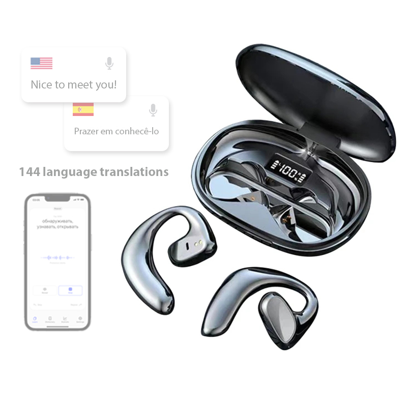 Auricolari Traduttore Universale 2025 – 150+ Lingue, 3 Modalità, Bluetooth 5.4 – Ganci Comodi, Cancellazione Rumore