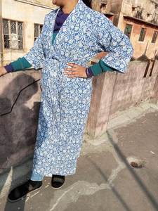 ชุดคลุมกิโมโนผ้าฝ้ายลายดอกไม้อินเดียสำหรับผู้หญิงฟรีไซส์ผ้าระบายความร้อนแบบปรับเข็มขัดได้-XL สำหรับอาบน้ำในฤดูร้อน - Product Image 2