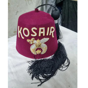 Nouveau chapeau fez maçonnique SHRINER orné de bijoux, chapeau KOSAIR et chapeau fez avec glands, chapeau fez en laine bordeaux avec strass, chapeau fez maçonnique - Product Image 1