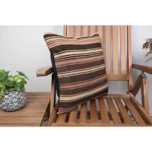 Acogedora almohada de lana Kilim rústica marrón de 18x18 pulgadas, ropa de cama de lujo con estampado Vintage elegante para decoración del hogar para Navidad - Product Image 2