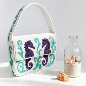 Bolso de Mano de Moda para Mujer QTC, Material de Yute con Bordado de Perlas, Correa de Cadena, Cierre de Cremallera, Gran Capacidad - Product Image 1