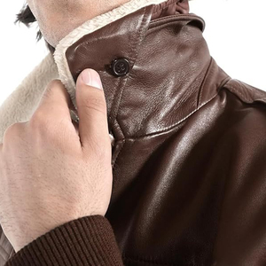 High Quality Men's Genuine <b>Leather</b> Bomber <b>Jacket</b> Faux Fur Collar <b>Winter</b> Aviator Flight <b>Jacket</b> - Product Image 6