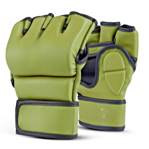 Gants de MMA demi-doigts pour adultes avec fermeture Velcro, en cuir PU vert, unisexes, pour entraînement d'arts martiaux - Product Image 2