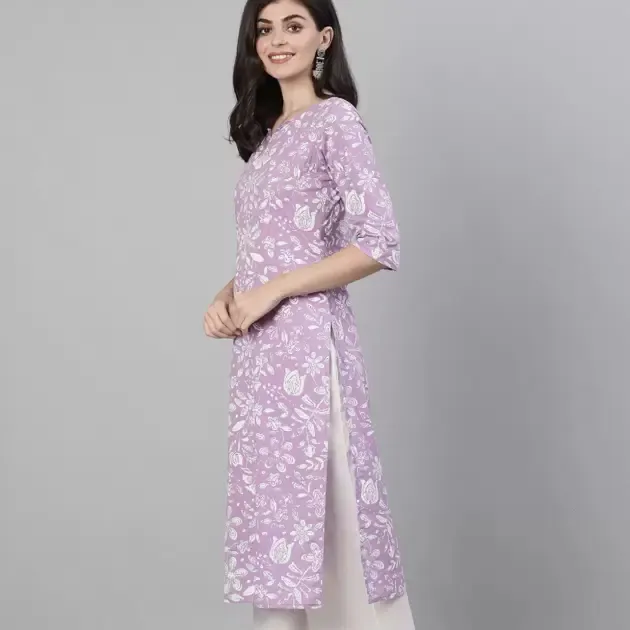 Vêtements à la mode imprimé Floral indien Kurta avec pantalon, design tendance pour femmes, robe élégante une pièce en coton avec bouton