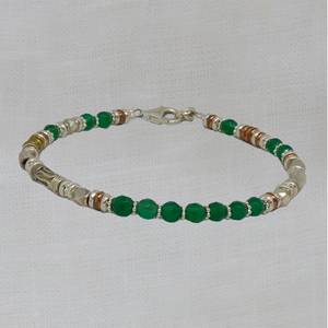 Thin Fancy Shaped Green Onyx Gemstone Multi Metals 925 <b>Solid</b> Sterling <b>Silver</b> Bangle Modern Design Women's Party Gift - Product Image 1
